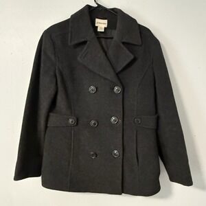 St. John's Bay Women's Cashmere‎ Pea Coat Double Breasted Charcoal Gray Medium